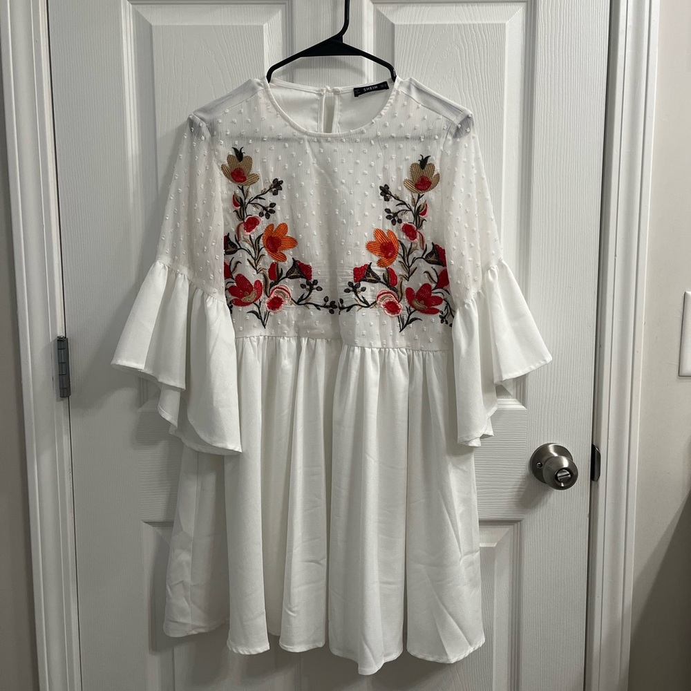 White Mini Dress w/ Bold Floral